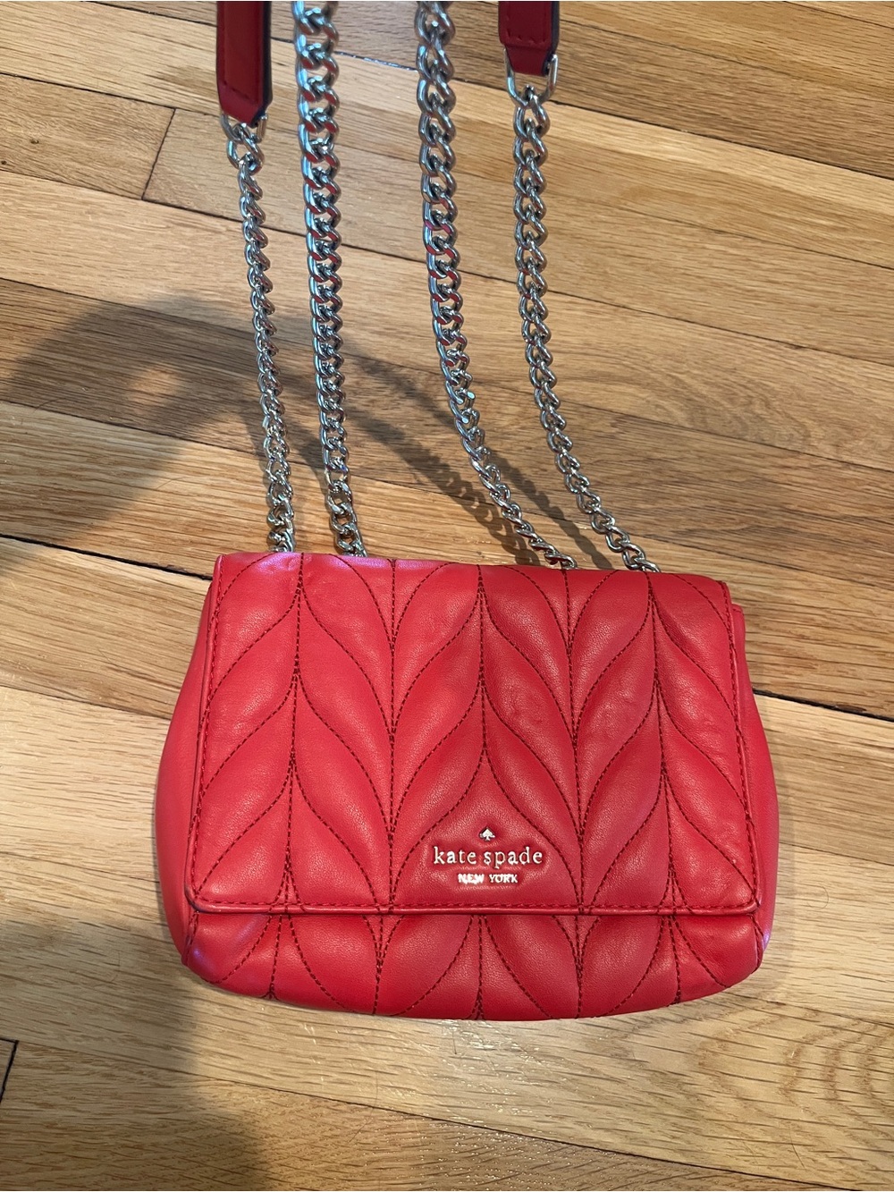 kate spade Red Quilted Leather Crossbody with Silver Chain